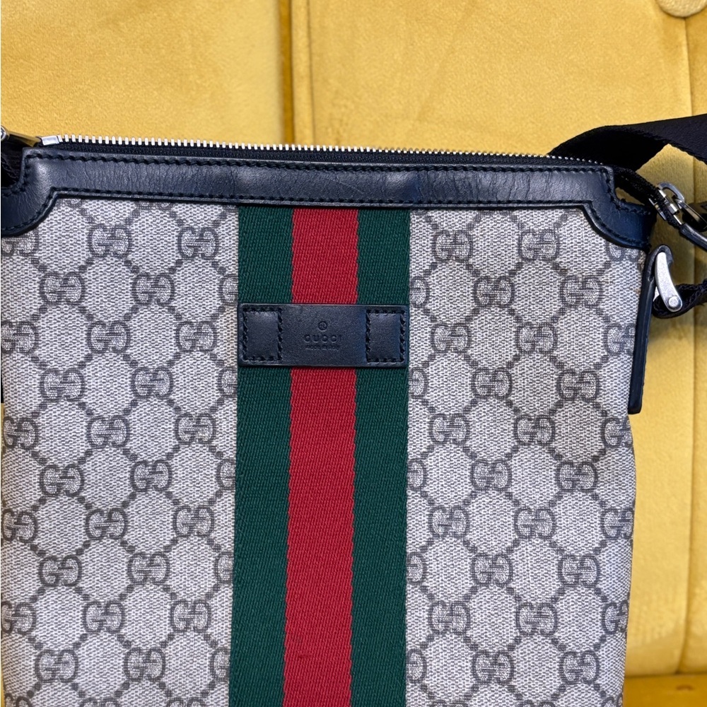 Gucci Beige and Black Crossbody Bag with Red and Green Stripe